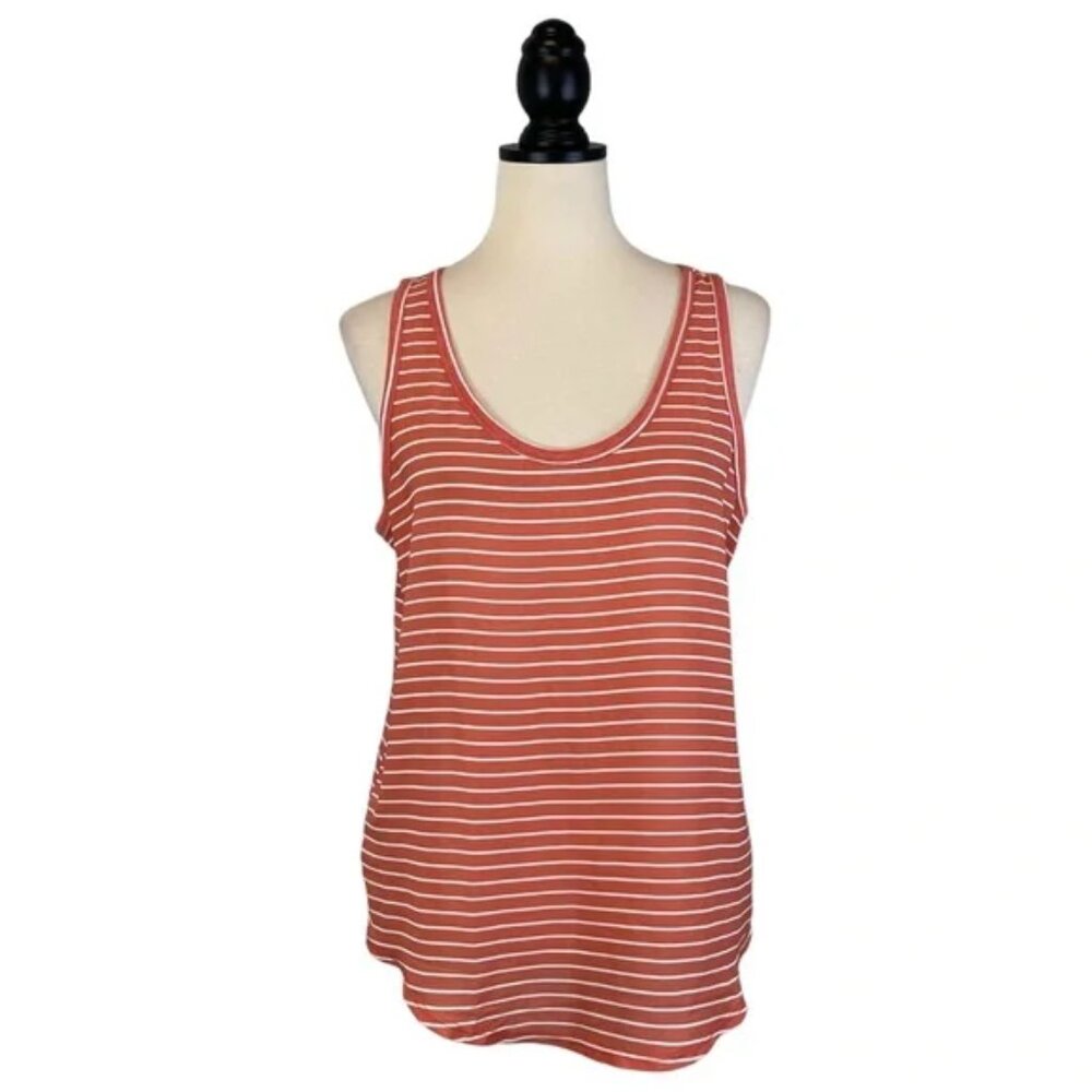 LOFT Outlet Tank Top Rust Orange Stripe Knit Back, Size LP
